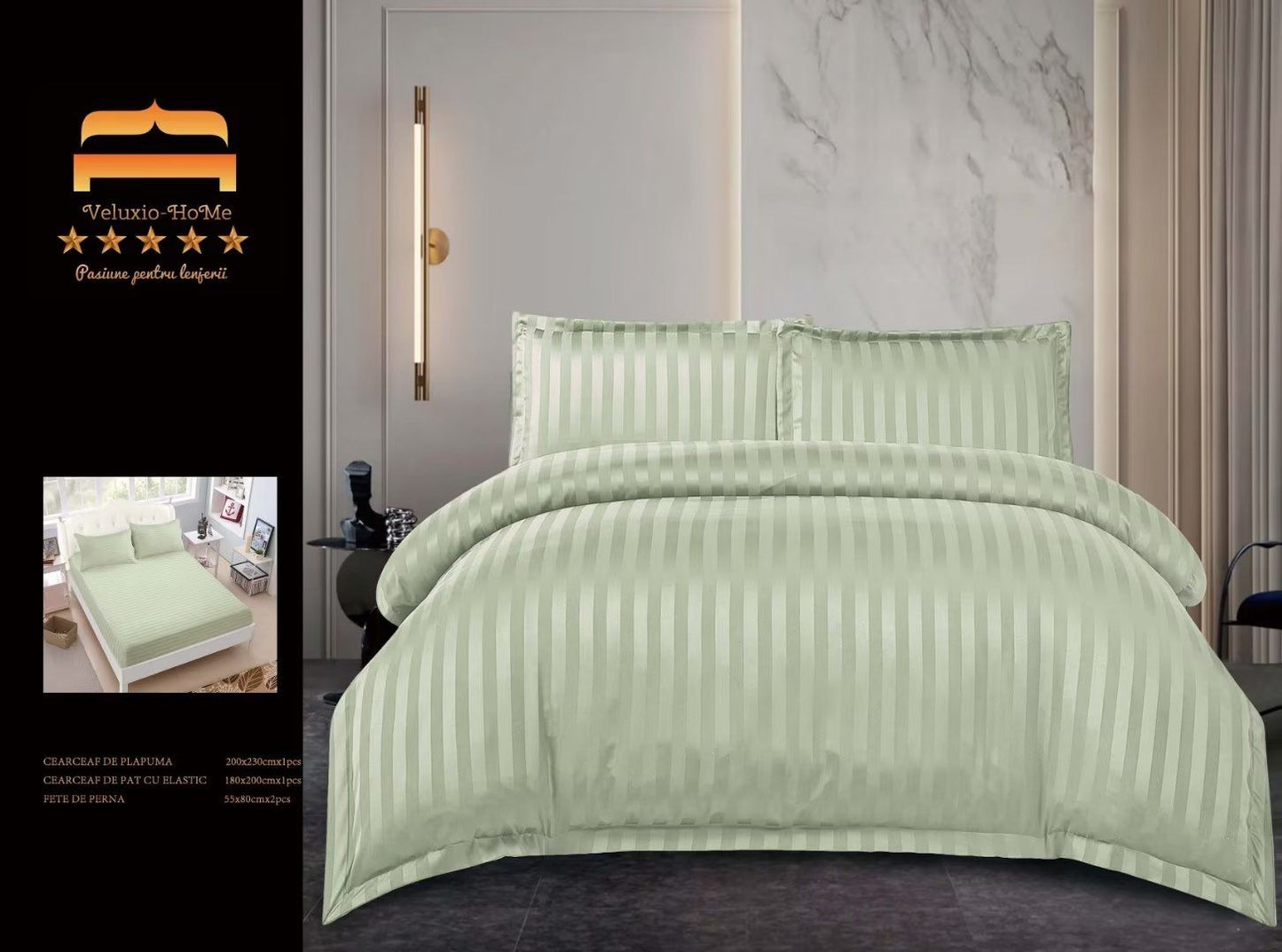 Lenjerie de pat Damasc cu elastic ,4 piese , 180X200